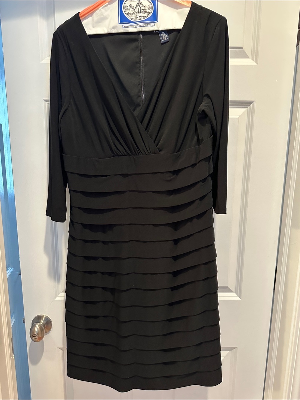 American Living Black Long Sleeve V-Neck Tiered Dress - Like New!